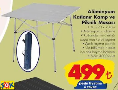 ALÜMİNYUM KATLANIR KAMP VE PİKNİK MASASI